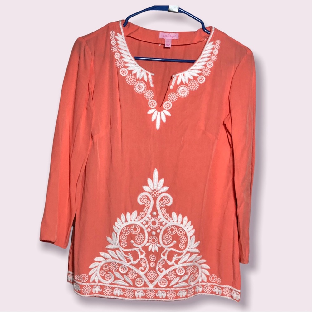 Lilly Pulitzer Orange Embroideryā Womenās blouse Sz XS